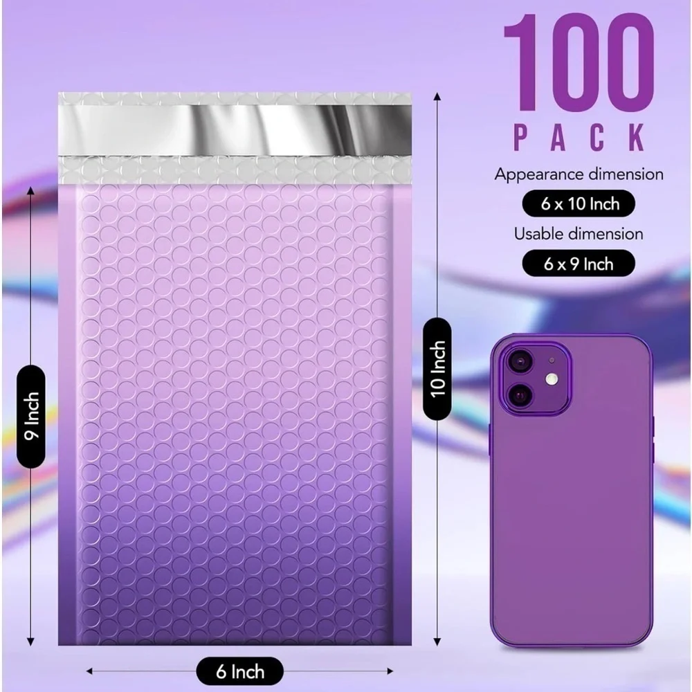 100 Pack Purple Ombré Bubble Mailers 6x9 NWT